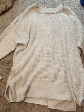 Cozy Waffle-Knit Crewneck Sweater - Cream Aerie XS
